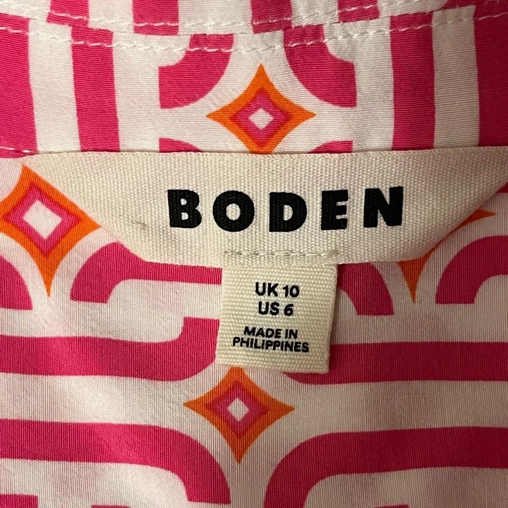 Boden Pink, White & Orange Geometric Patterned Cropped Button Down Shirt, 10 - Picture 6 of 9